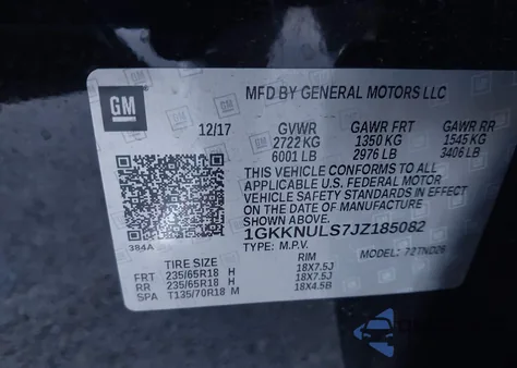 2018 GMC Acadia Slt-1 z USA, uszkodzony, nr VIN 1GKKNULS7JZ185082